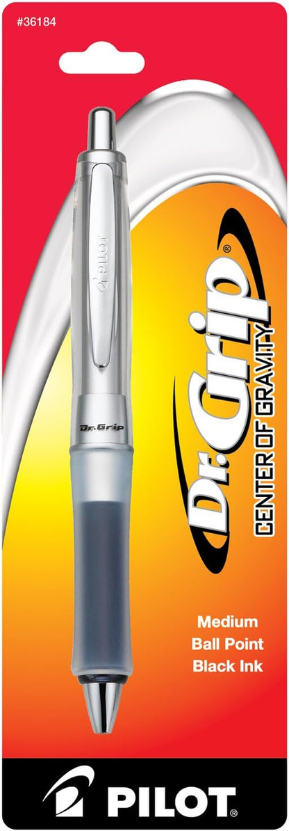 PILOT Dr. Grip Center of Gravity Refillable & Retractable Ballpoint Pen, Medium Point, Black, Single Pen- Ideal for School, Journaling & Office Writing