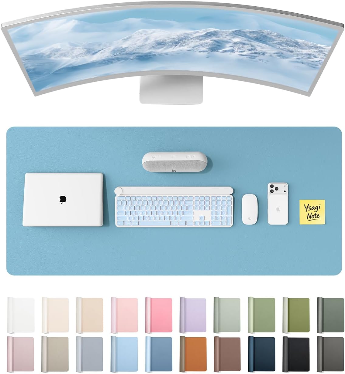 YSAGi Leather Desk Pad Protector, Office Desk Mat, Large Mouse Pad, Non-Slip PU Leather Desk Blotter, Waterproof Laptop Desk Writing Pad for Office and Home (23.6" x 13.8", Eggshell) - Colors A