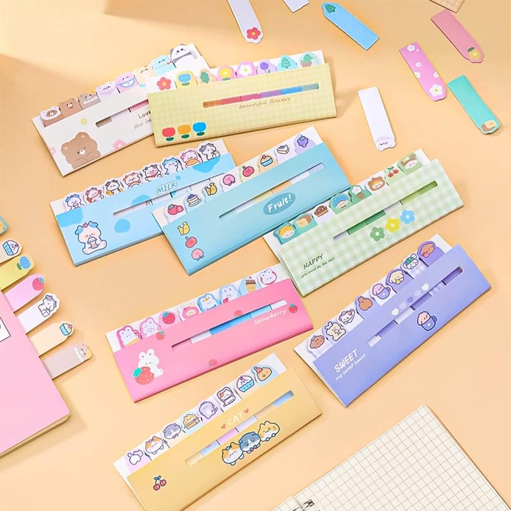 Cute Animals Plant Foods Mini Sticky Notes, 8 Styles Cartoon Flags Index Tabs Self-Stick Fun Post it Notes, 120 Sheets/Pack, for Students Bookmark Office School Index Tab Supplies (8)