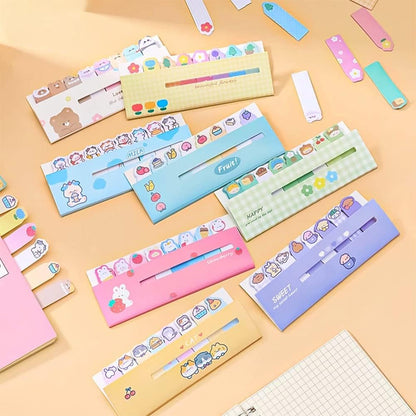Cute Animals Plant Foods Mini Sticky Notes, 8 Styles Cartoon Flags Index Tabs Self-Stick Fun Post it Notes, 120 Sheets/Pack, for Students Bookmark Office School Index Tab Supplies (8)