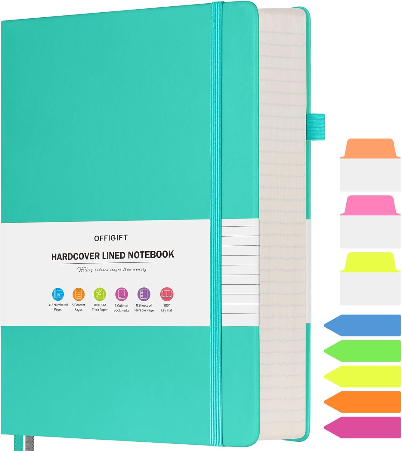 Lined Journal Notebook, Large A5 College Ruled Notebook, 312 Numbered Pages Work Notebook with Index Stickers, 100gsm Thick Paper, Hardcover Vegan Leather Journal for Women Men School Office, Black