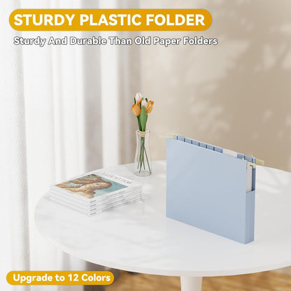 Letter Size Hanging File Folders Extra Capacity,2" Expandable Plastic Hanging File Organizer for Filing Cabinet Office Home,12 Pack Sturdy Pastel Heavy Duty Hang Folder with Tabs,for File Box