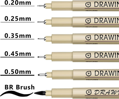 Muchcute Extra Fine Point Writing Pens:6 Black 0.25mm Ultra Thin Micron Pen 01 No Bleed Bible Journaling Study Supplies Annotation Smooth Waterproof Micro Line Tip Fineliner Gel Felt Ink Markers Stuff