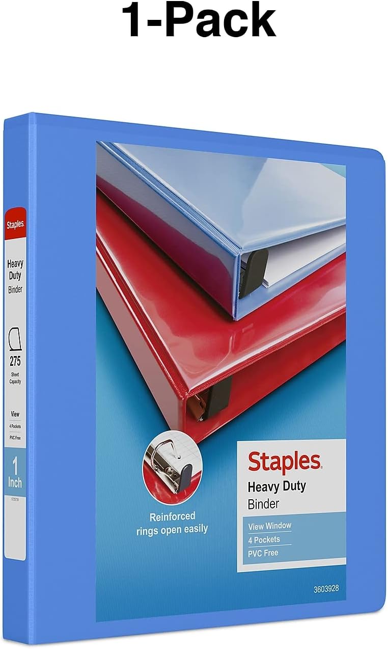 Staples Heavy-Duty 2-Inch D-Ring View Binder, Reinforced Spine, Holds Up to 450 Sheets, Gray, for Office & School
