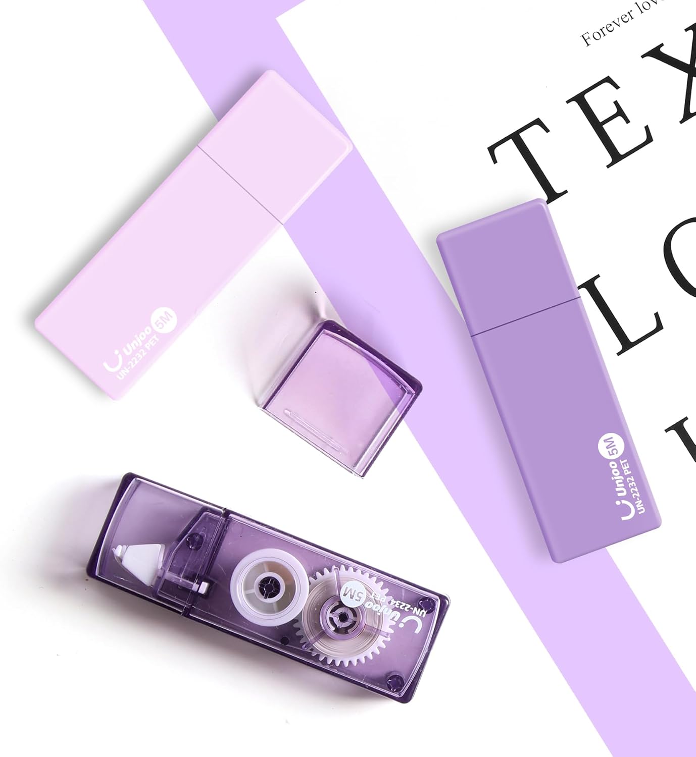 Unjoo White Correction Tape, Easy To Use Cute Applicator for Instant Corrections, For school, Office Workers (Gradient Purple, 5M/196" x 0.2",12pack)