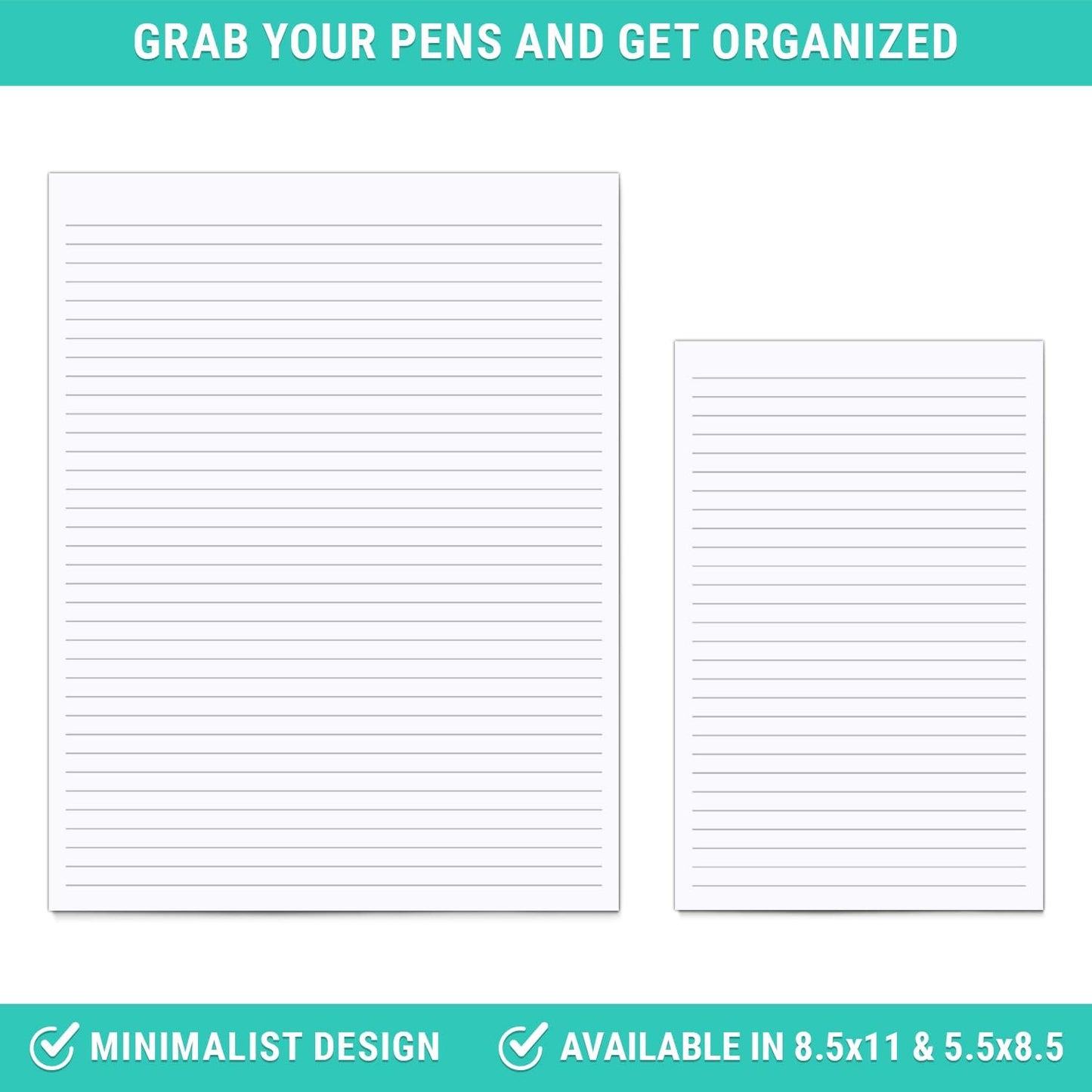 321Done Ruled Notepad Lined Notepad - Made in USA, White - Half Size (5.5x8.5), Wide-Ruled