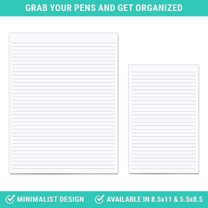 321Done Ruled Notepad Lined Notepad - Made in USA, White - Half Size (5.5x8.5), Wide-Ruled