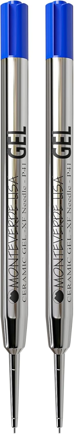 Monteverde Capless Gel Refills to Fit Parker-Style Ballpoint Pens, 0.5mm Extra Fine Needle Point, Black, 2-Pack, Smooth Writing Technology for Parker, Conklin, Schmidt, and More