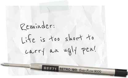 Retro 51 Easy Flow 9000 Ballpoint Refills, Black Ink, 3-Pack – German Engineered for Smooth Writing, Compatible with Tornado Pens