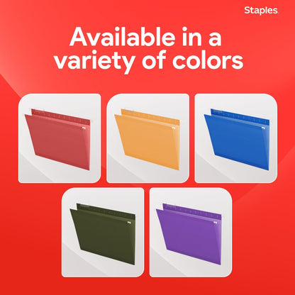 Staples Hanging File Folders, Letter Size, Blue, 5‑Tab, 1/5‑Cut Tabs, Includes Tabs & Inserts – 25/Pack