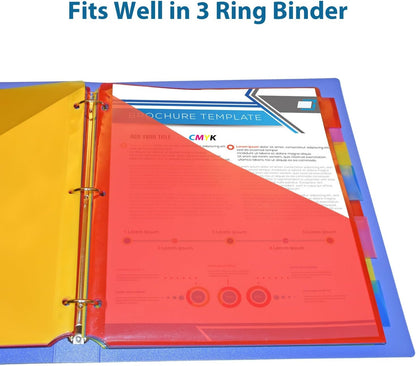 WOT I Durable 5-Tab Binder Dividers with Clear Pocket - 3 Sets, Reusable Plastic Dividers for 3 Ring Binder, 5 Vibrant Colors, Tear-Resistant, Total 15 Tabs (School & Office Supplies)