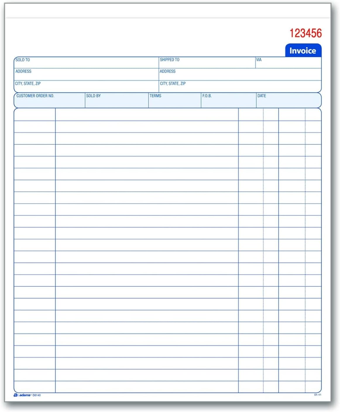 Adams Invoice Book, 8-3/8 x 10-11/16 Inches, 2-Part, Carbonless, White/Canary, 50 Sets per Book (D8140)