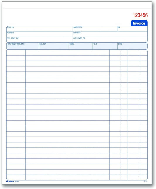 Adams Invoice Book, 8-3/8 x 10-11/16 Inches, 2-Part, Carbonless, White/Canary, 50 Sets per Book (D8140)