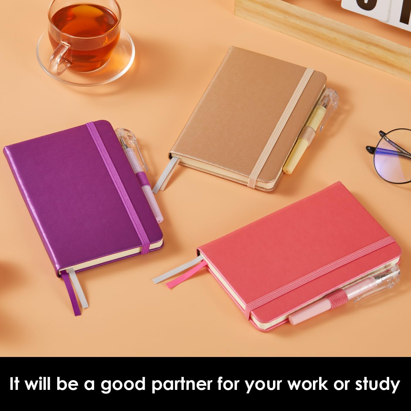 NIRMIRO Small Notebook Journals, 3 Pack Mini Pocket Note pads for Men & Women Writing, A6 Small Leather Notepad 3.7" x 5.7" with Pen, Black, Red, Green