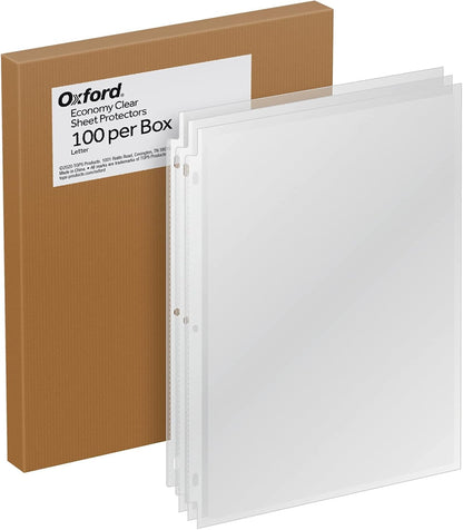 Oxford Sheet Protectors, Clear Finish, Top Load, Letter Size Plastic Sleeves, Reinforced 3 Hole Punch for Binders, Sheets for 3 Ring Binder, 100 per Box (33267)