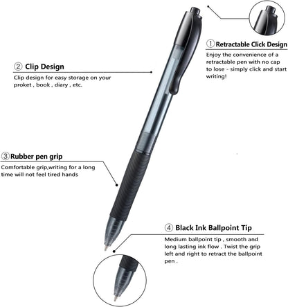 Aozora Black Ink Pens Bulk 30 Pack Black Click Pens Retractable Ballpoint Pens Medium Point,Smooth Ink Pen Soft Grip for Journaling School Office Supplies 1.0MM