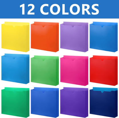 60 Pack File Jackets Letter Size 2 Inch Expansion Manila Plastic File Folders Expandable Heavy Duty Reinforced Straight Cut Tab Expandable Document Jacket for Home Office