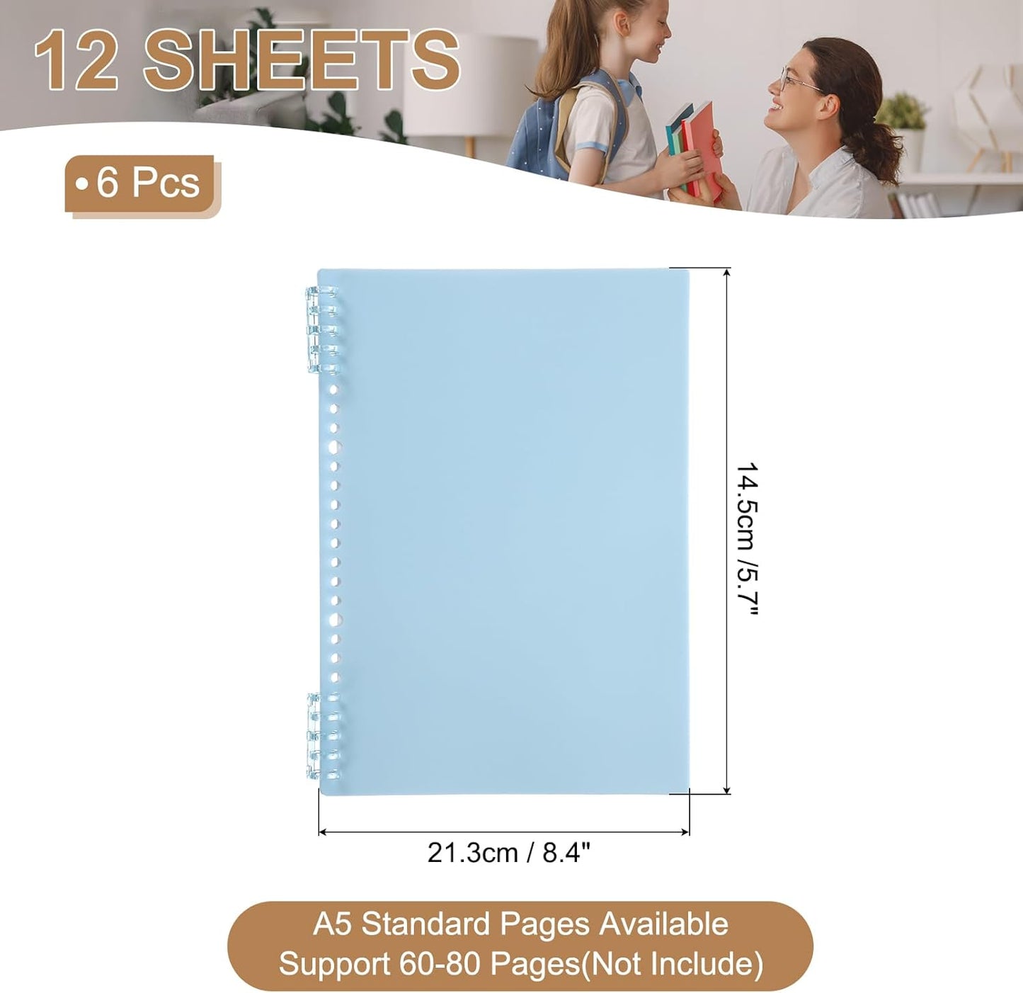 PATIKIL 12 Pack Binding Covers, A5(8.4x5.7 Inch) 22 Mil Plastic Notebook Covers Sheets with Binding Comb for Book Report Presentation, Light Blue