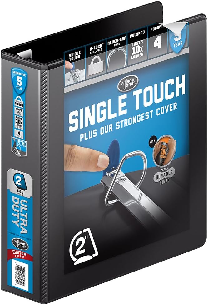 Wilson Jones 3 Ring Binder 4 Inch, Ultra Duty D-Ring View Binder with Extra Durable Hinge, Customizable, Black (W86641)