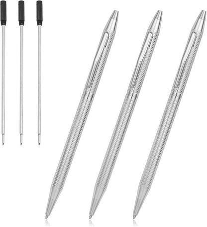 Cambond Slim Ballpoint Pens Bulk - Black Ink 1.0mm Medium Point Retractable Metal Pen for Police Uniform, Flight Attendant & Office, 10 Pack (Black Barrel)
