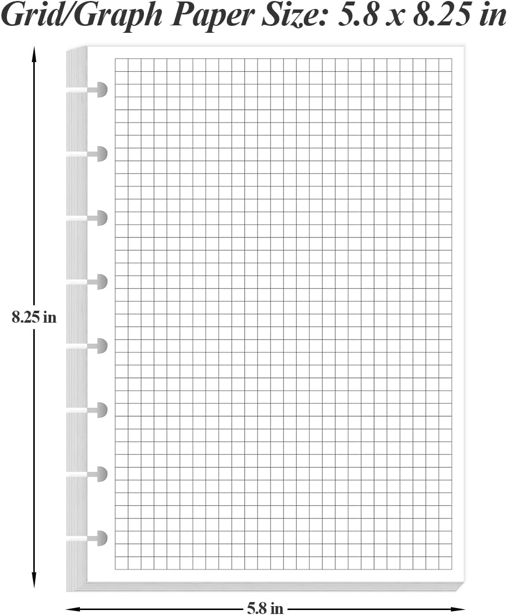 A5 Grid Refill Paper, 6-Hole Graph Paper, 100Sheets / 200Pages Loose-Leaf Grid Paper, 100gsm White Paper, 5.8" x 8.3 "