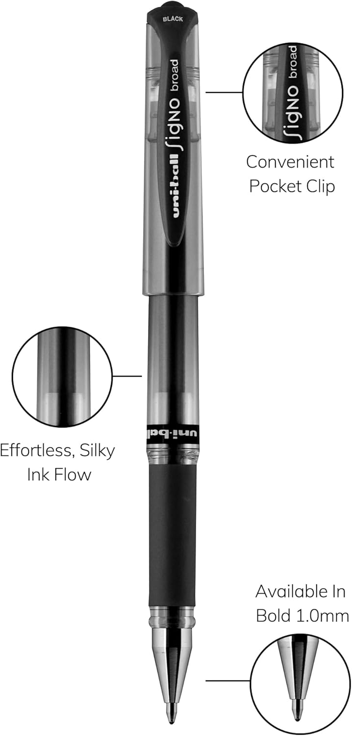 uniball Signo Gel Impact Pens, Bold Point (1.0mm), Metallic Pink Ink, 6 Pens