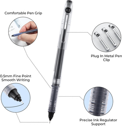 M&G Liquid Ink Rollerball Pens 12 Pcs, 0.5mm Black Ink Extra Fine Point Pens, Quick Drying Ink Fine Tip Roller Ball Pens with Plug-In Cover & Anti Slip Grip for Smooth Writing Office School Home Gift