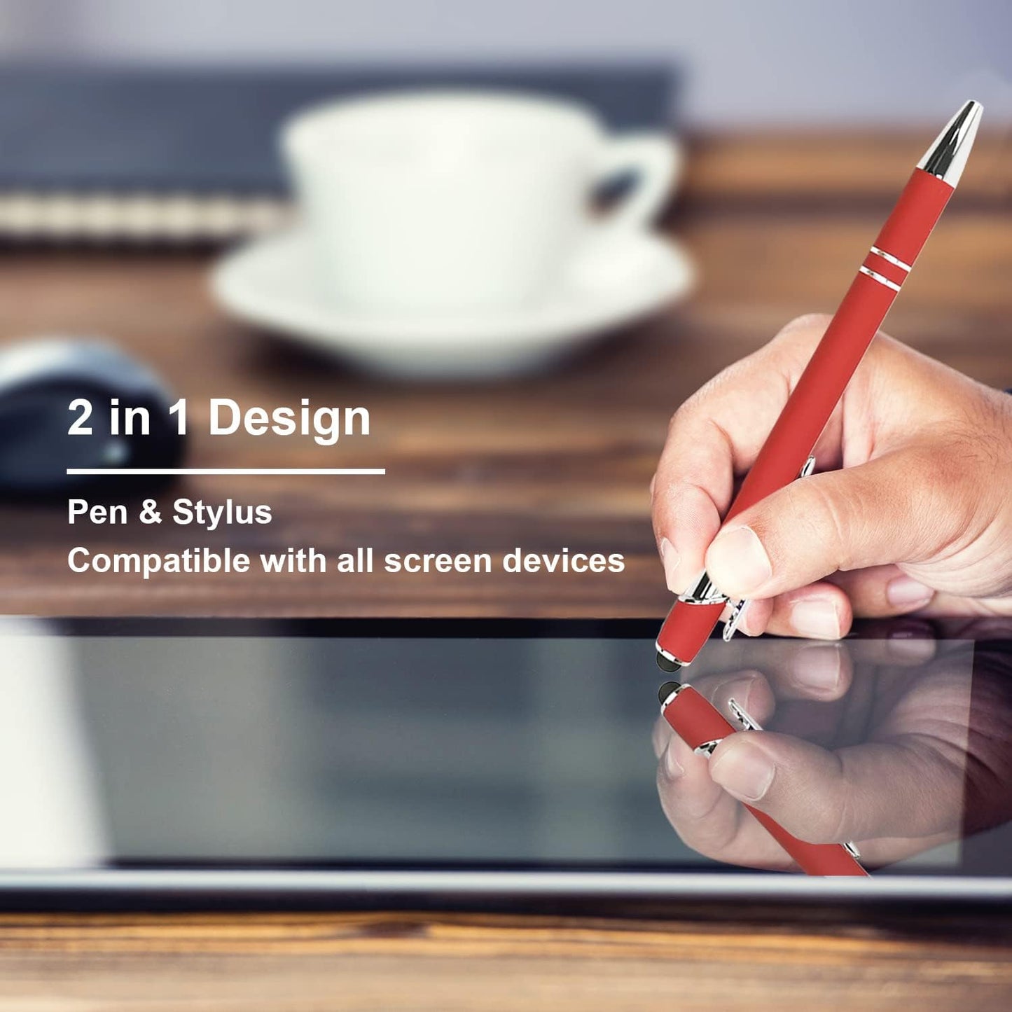 Oddmoal Ballpoint Pen with Stylus Tip, Soft Touch Click Metal Pen, 1.0mm Medium Point, Black Ink, 12 Count(Black)
