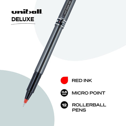 uni-ball® Deluxe Rollerball Pens, Micro Point, 0.5 mm, Graphite Barrel, Black Ink, Pack Of 3