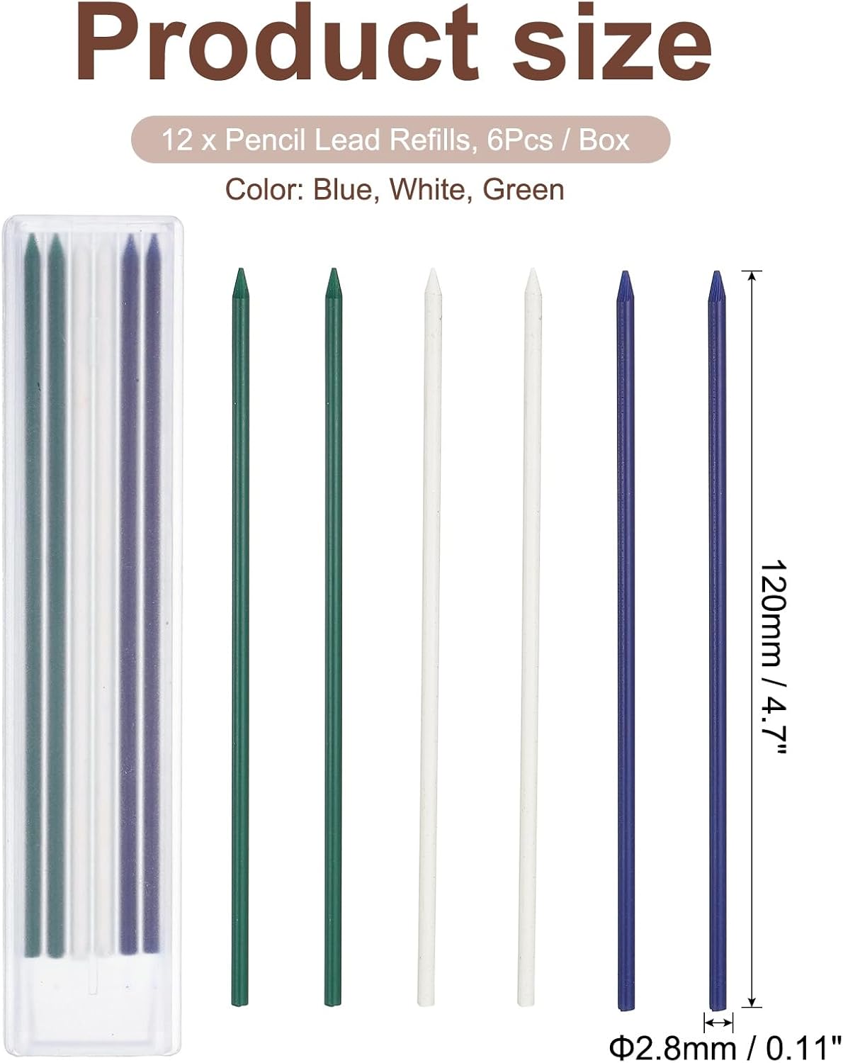 PATIKIL 12Pcs 2.8mm Carpenter Pencil Lead Refills, Solid Dry Pencil Refills Break Resistant Lead Refill for Mechanical Carpenter Construction Pencils Art Drafting, Multicolor