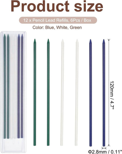 PATIKIL 12Pcs 2.8mm Carpenter Pencil Lead Refills, Solid Dry Pencil Refills Break Resistant Lead Refill for Mechanical Carpenter Construction Pencils Art Drafting, Multicolor