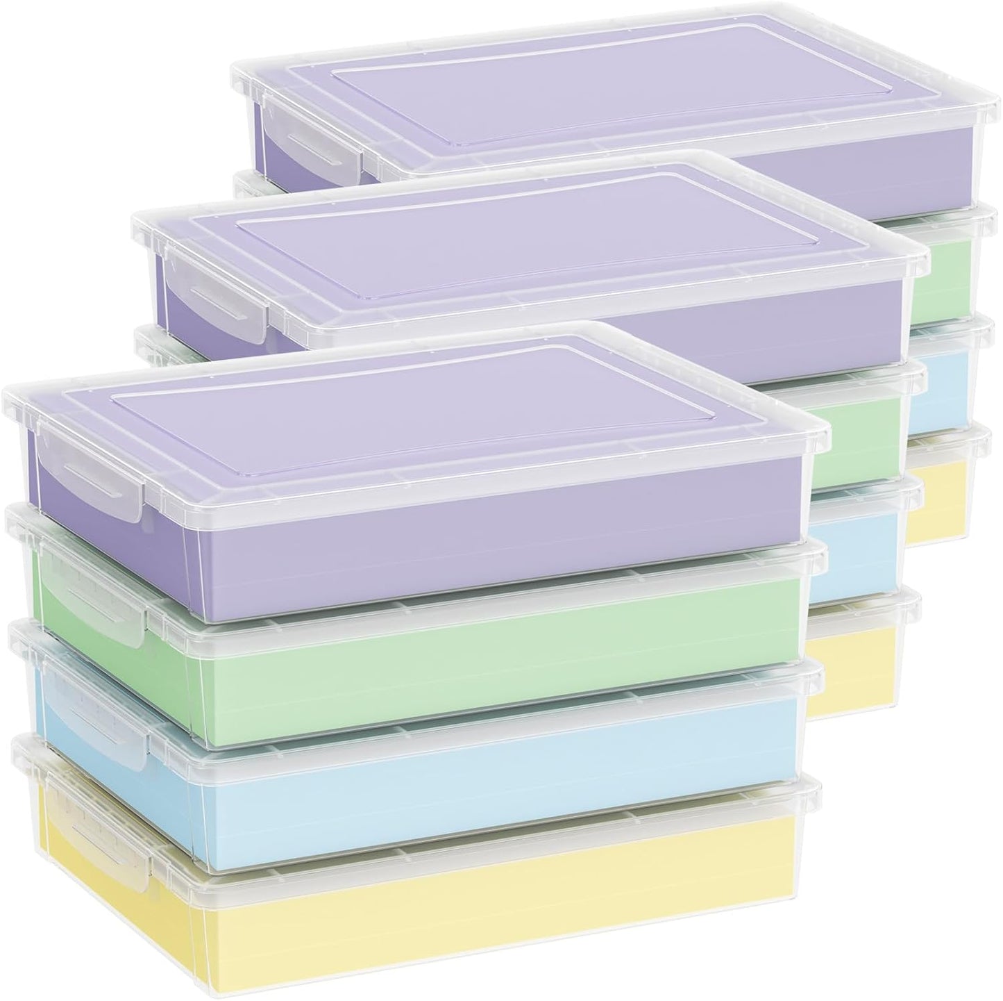 Lifewit 4 Pack Paper Organizer Storage, 32 x 23 cm/12x9 Multi-Purpose Plastic File Box with Latching Lids, Containers for A4, 8.5" x 11" Letter, Scrapbook, Document, Magazine, Art Supplies, Clear