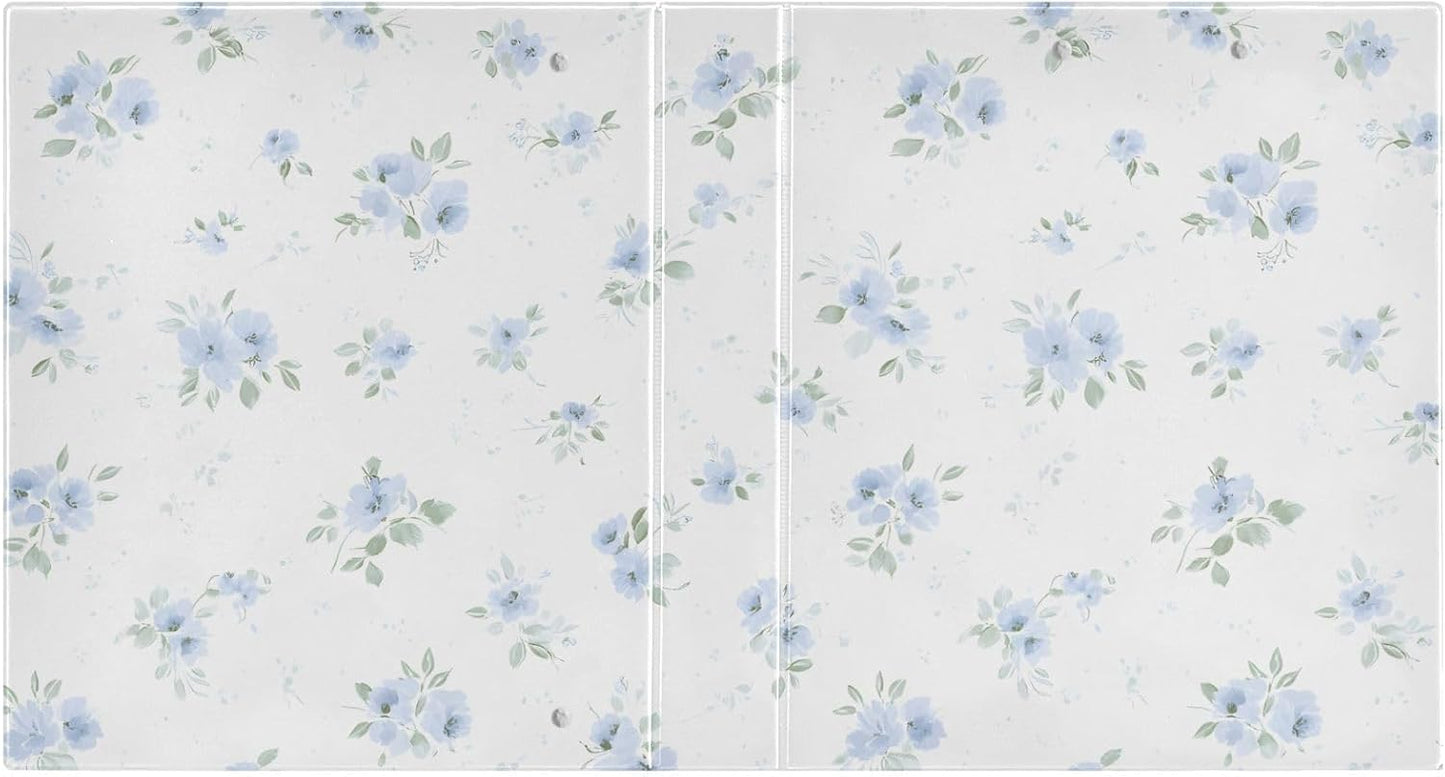 3 Ring Binders Blue Flowers Floral 1.5 Inch Round Ring Binders with Pockets Decorative Clipboard Binder Holds 200 Sheets View Binder for Home School Office,1 Pack