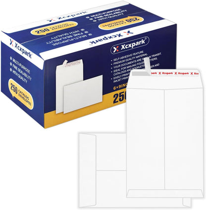 Xxcxpark 250 PCS 6x9 inches Security Catalog Envelopes Printable Self Seal Envelopes, Anti Tear brown Kraft Envelopes for Invitation Cards, Pictures, Photos, Documents