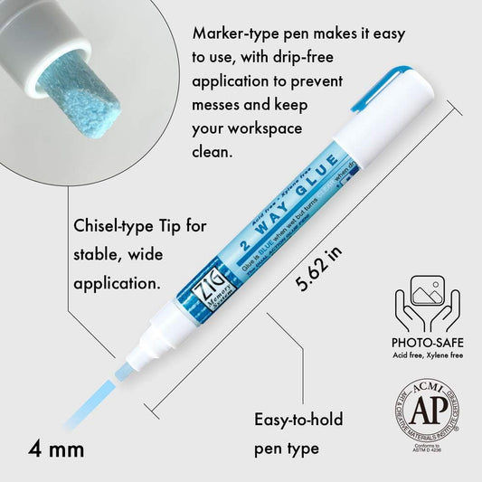 ZIG Kuretake 2-Way Glue Pen-4mm Chisel Tip, 4mm