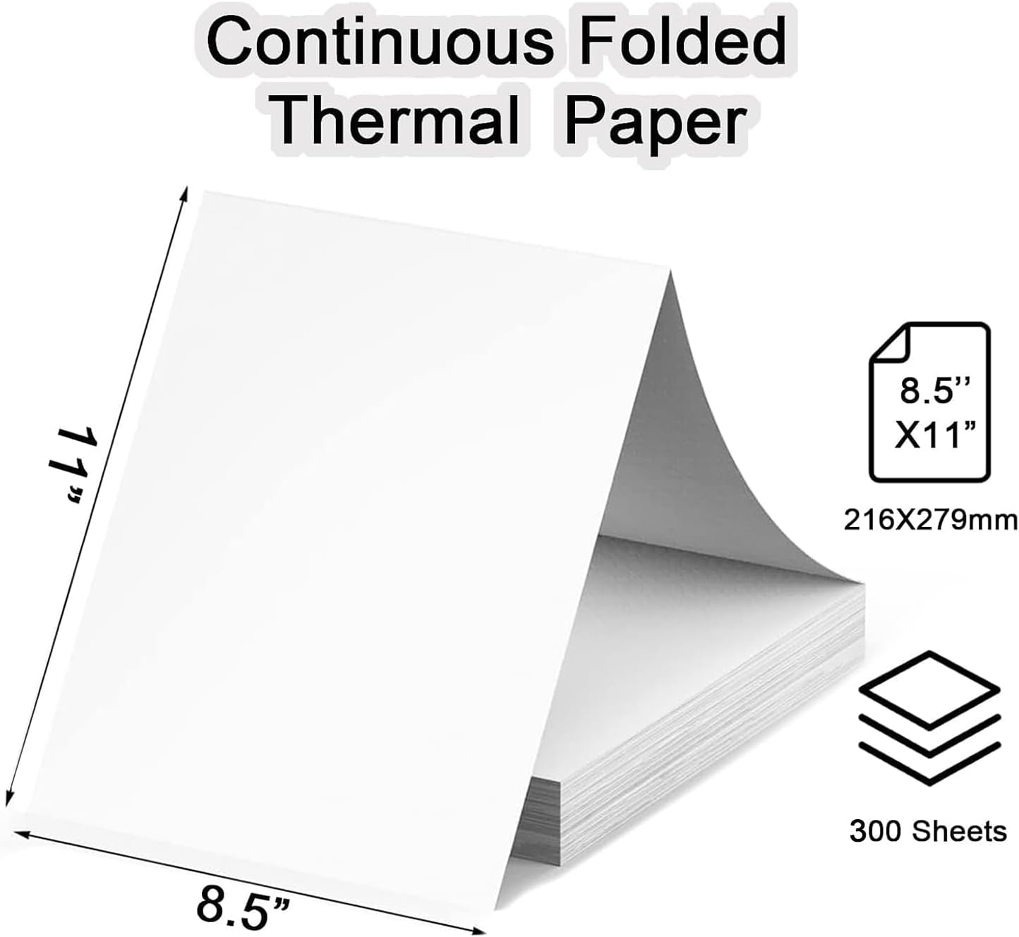 Thermal Printer Paper 8.5 x 11 Inch, 200 Sheets US Letter Size Thermal Paper, Compatible with M08F/A40 Thermal Portable Printer, Continual Feeding Folded Printing Paper (200 Sheets/Continuous Folding)