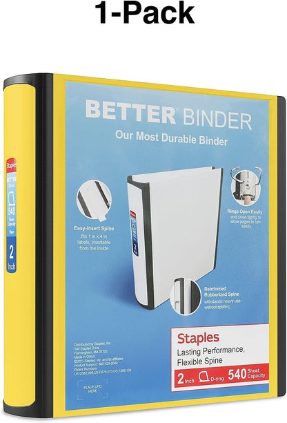 Staples Better Binder 2-Inch D-Ring View Binder, Reinforced Spine, Holds Up to 540 Sheets, Teal, for Office & School