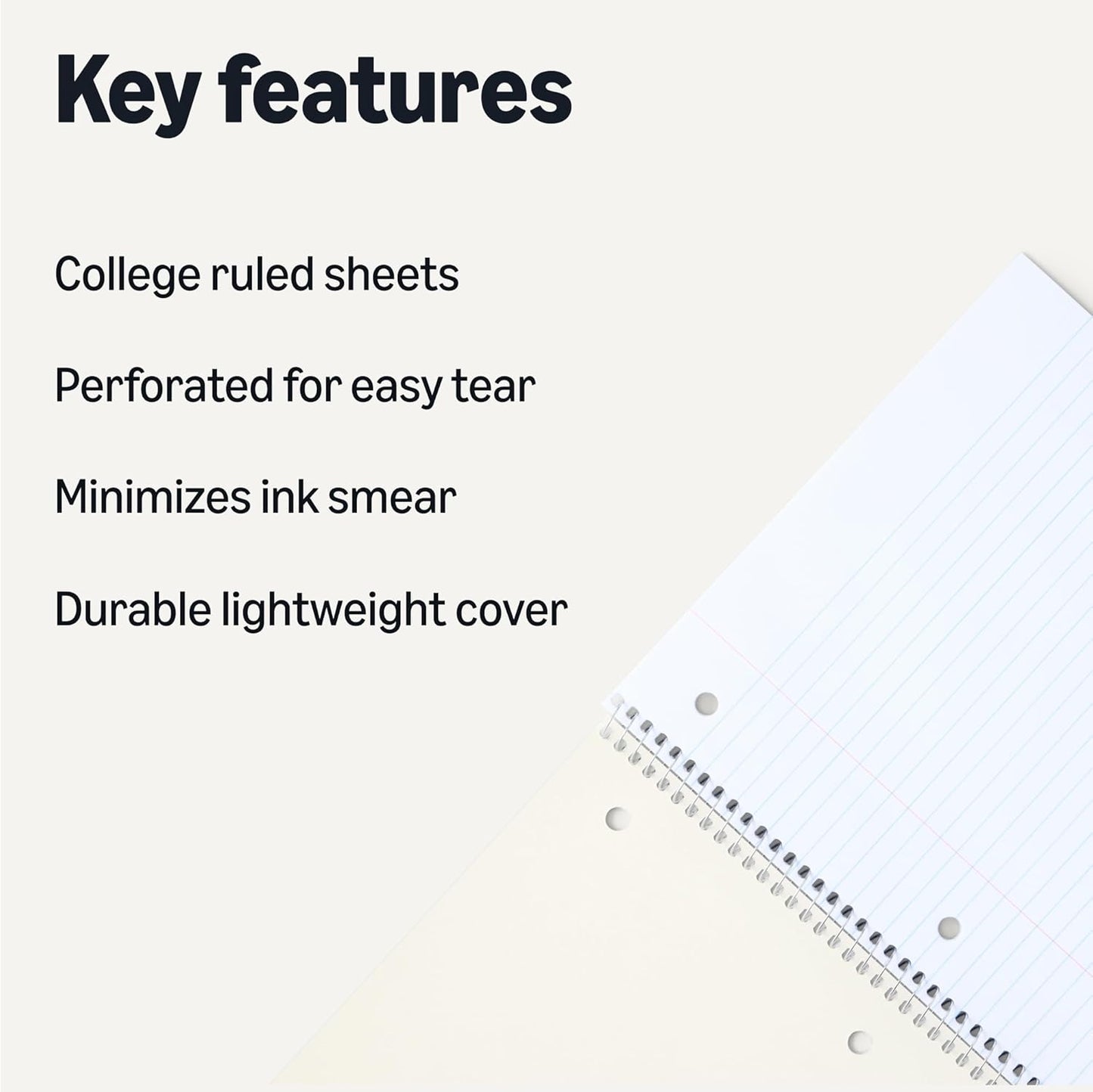 Amazon Basics College Ruled Spiral Notebook, For Work and School, 70 Sheets, 8" x 10.5", Assorted Solid Colors, 5 pack