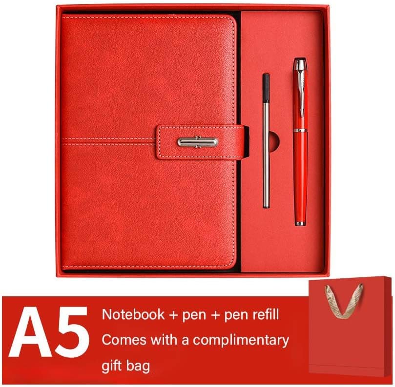 A5 Notebook Journal Leather Journal Hardcover With Pen Set for Work School Writing Business Notebook 200 pages + pen refill + gift box packaging(Blue)