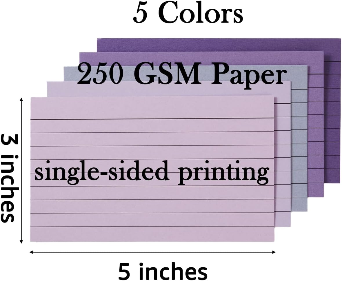 100 Sheets 3x5 Colored Ruled Note Cards Index Cards, 250 GSM Heavy Flashcards, 5 Brown