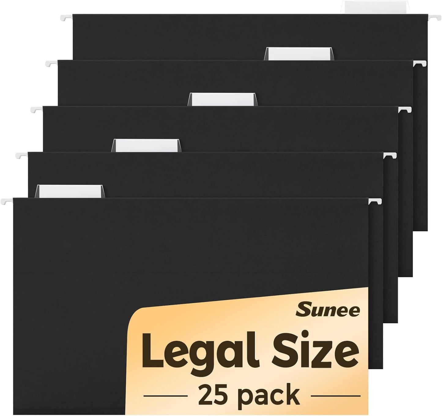 SUNEE Hanging File Folders Legal Size, Black File Folders 25 Pack 1/5-Cut Tabs, Stay Organized for Your Home and Office Bulk File and Documents