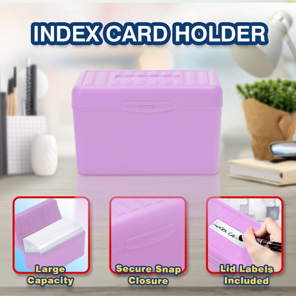 H4D 3x5 Index Card Holder with 100 Heavyweight Ruled Index Cards and 25 Plastic Dividers, Black