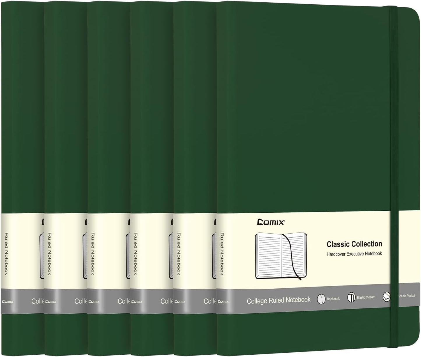 Comix 6 Pack Lined Journal Notebooks for Work, 240 Pages, 5.5"x8.3", Black, Hardcover, A5 Medium College Ruled, Journaling Notebooks for Notes-Taking, Fits for Office School Home