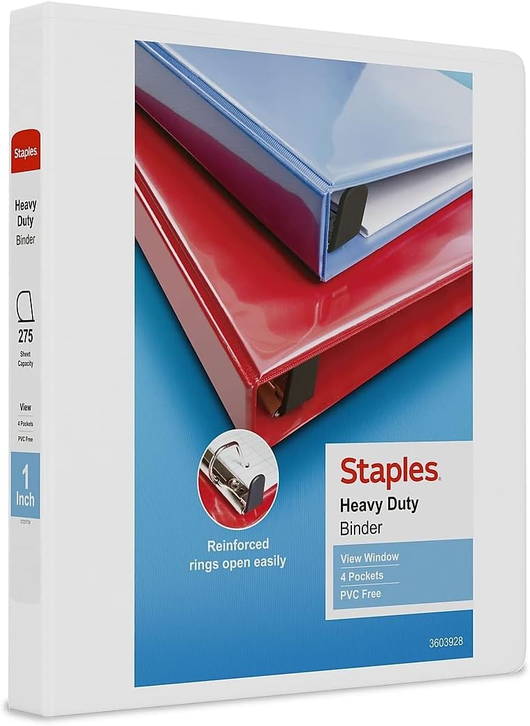 Staples Heavy-Duty 2-Inch D-Ring View Binder, Reinforced Spine, Holds Up to 450 Sheets, Gray, for Office & School