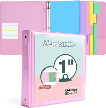 3 Ring Binder 1.5 inch，Cute Binder Organizer with 5 Tab Dividers Fits 175 Sheets of 8.5x11 Paper,Customizable Clear Cover with Inside Pockets,Aesthetic 1.5" Three Ring Binders for School Office,Purple