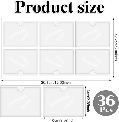 36 Pack 3" x 5" Index Card Holder Adhesive Plastic Label Holders Clear Tote Bag Labels Stickers for Organizing Storage Bins Library Card Shelves