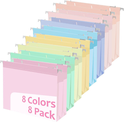 8Pack Plastic 4" Expanding Extra Capacity Hanging File Folder Heavy Duty Letter Size 11.8 x 9.4 inches Filing Cabinet Organizer Accordian Pocket for Legal Office Files Document (Morandi)