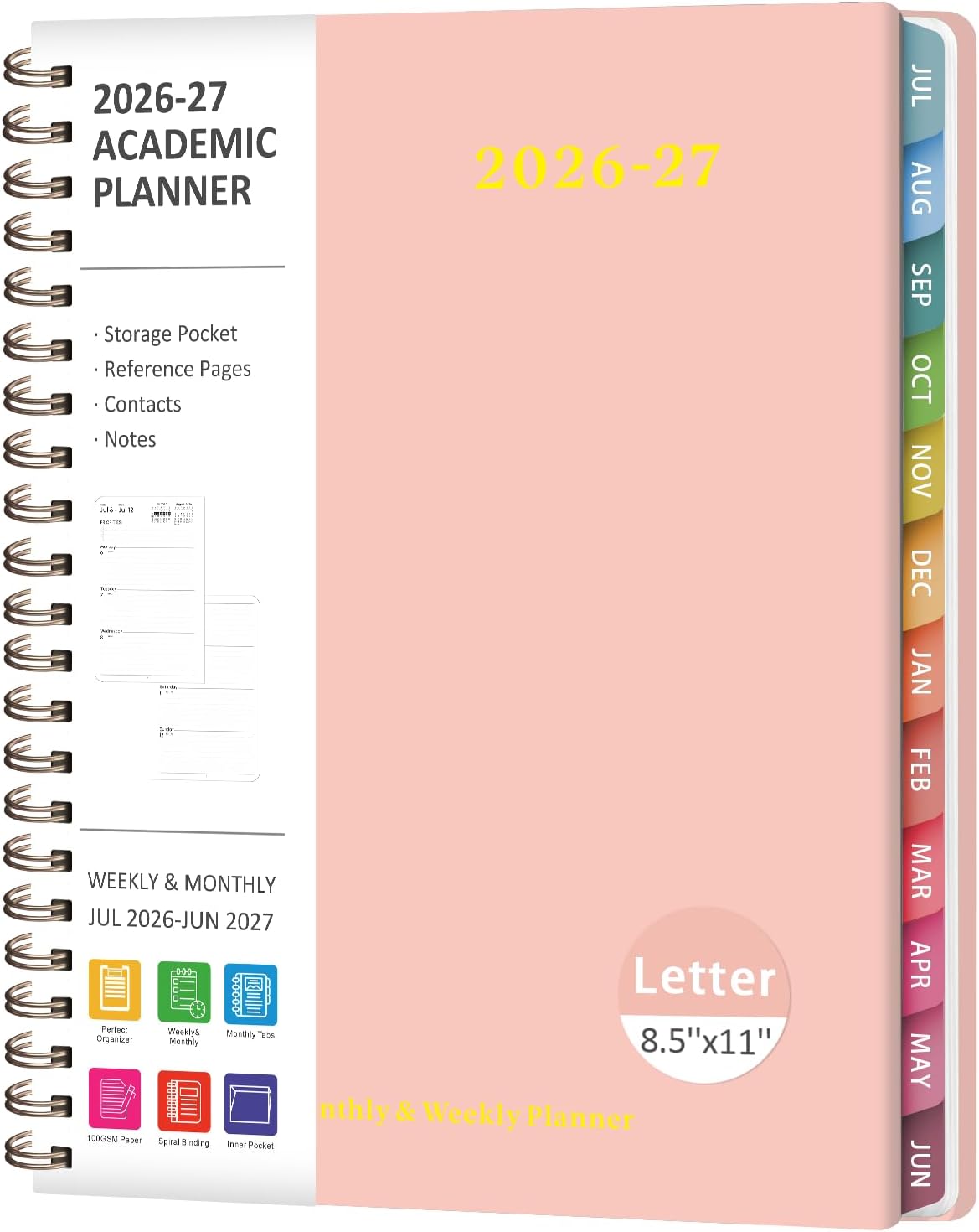 Planner 2026-2027, Weekly and Monthly Academic Year Calendar Planner, July 2026 - June 2027, Daily Agenda Book for Office School Supplies, A5(6.3'' x 8.5'')