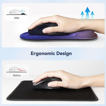 TECKNET Mouse Pad with Wrist Support, Ergonomic Gaming Mouse Pad Pain Relief, Portable Comfortable Mousepad for Computer, Laptop, Office, Home and Travel, Non-Slip Base, Waterproof Surface, Black