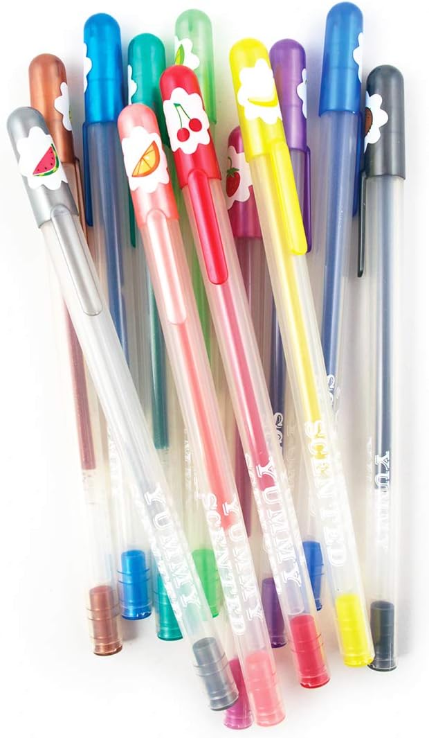 Ooly Scented Yummy Yummy Glitter Gel Pens Set of 12-1.00mm NIB Scented Glitter Pens for Kids and Adults, Art and Stationery Supplies
